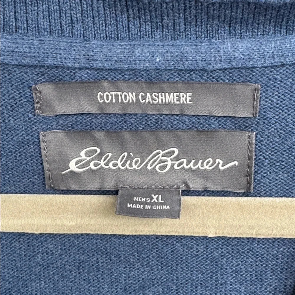 Eddie Bauer Blue V-Neck Lightweight Cotton Cashmere Sweater XL
